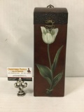Hand planned wood and metal box with flower.