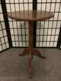 Wooden end table w/some wear, see pics, approx. 18x18x28 inches.