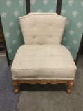 Vintage upholstered chair with cabriole legs. approx 31x28x28 inches.