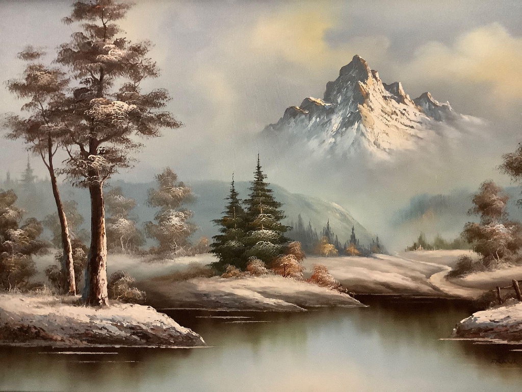 Framed Original Winter Mountain Scene Oil Painting Signed By Artist Frank Jayson Approx 44x32 Inch Art Antiques Collectibles Art Paintings Online Auctions Proxibid