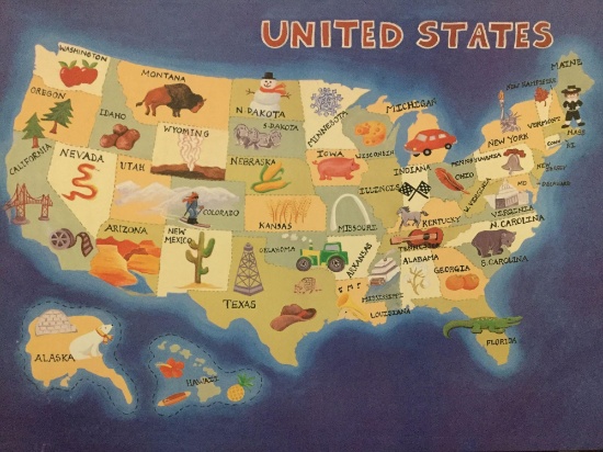 modern canvas print of illustrated map of the United States. Approx 35x25 inches.