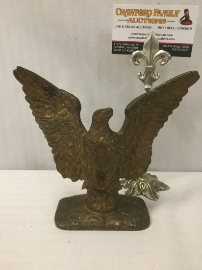 Small vintage bronze eagle statue, shows some wear, see pics, approx. 7x3x7 inches.