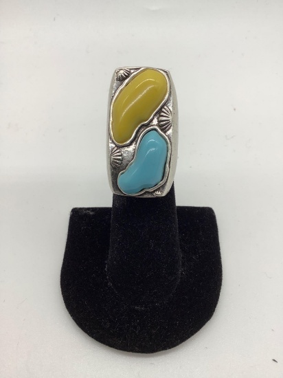 Size 6.5 sterling silver plated art fashion ring stamped by artist.