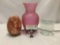 Decor lot - modern Himalyana pink salt lamp, pink vase & art glass paperweight
