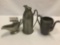 Selection of 3 antique/deco pewter and metal pcs incl. WM Langbein & Bros bottle cover/pitcher