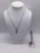Sterling silver .925 necklace w/ opal look iridescent turtle & flower pendants/ ladybug bracelet.