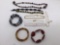 Estate jewelry: black bracelets, glass bead necklace, 4 ankle bracelets and more