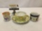 4 pc tea cup lot incl. 2 demitasse cups w/ hand painted design & cup/plate set (chip/crack)