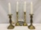 2 pairs of vintage brass candlestick holders w/ candles