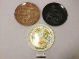 3 Mid-Century decorative art plates, signed by artist Pearl, incl. 1957 rooster plate, floral plate,