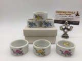 6 Japanese Shafford napkin rings w/ floral designs in box, approx. 4x4x2 inches.