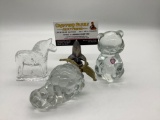 Collection of 3 crystal home decor figurines. Horse, Bear, and grapes.