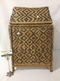 Handmade wicker basket with lid, approx. 16x13x22 inches.