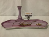 Napier Venetian English china platter and unmarked candlestick.