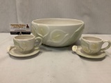 YH ceramic floral themed tea cups and saucers, and punch bowl.