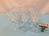 15x crystal drinking glasses in 2 sizes, same pattern, largest approx 4x9 inches.