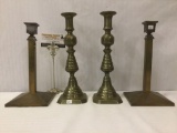 4 vintage cast metal candlestick holders , 2x Bradley & Hubbard B&H No.201 + 2 more