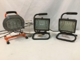 3 shop lamps: HDX portable work light, 2x Underwriters Laboratories, tested & working, 1 needs bulb
