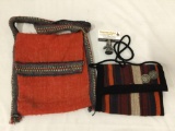 2x woven bohemian cloth bags. Largest approx 11x12 inches.