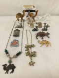 camel collectibles/jewelry: porcelain, metal, plastic, wood, & glass camels, lighters, necklaces