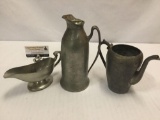 Selection of 3 antique/deco pewter and metal pcs incl. WM Langbein & Bros bottle cover/pitcher