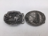 Bow Hunting 1986 C&J INC pewter belt buckle & 1982 Indiana Metal Craft Eagle buckle