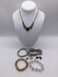 Selection of vintage estate rhinestone & silver tone jewelry