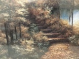 Framed Meijer layered print art piece of secluded nature staircase