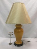 Yellow lamp w/ tan shade, tested & working