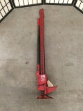 Vintage tall red metal vehicle jack by Hi-Lift Jack Co. No.10 w/ 7,000 pound capacity