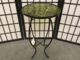 Decorative patio stand / small side table w/ green floral glass type top