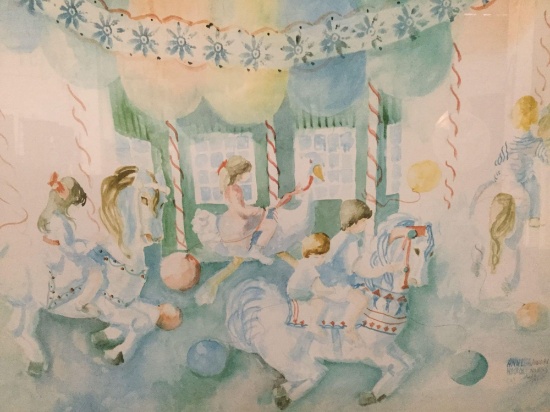 Annetta Nichols Carousel Watercolor Signed and Numbered 458/1925 Print, in professional frame