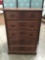 Vintage 5 drawer tall boy dresser with gorgeous burled veneer
