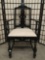 Antique mid 1800's captains chair with ornate back and carved design - painted black