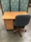 Wood desk & rolling office chair. No key - drawer is locked