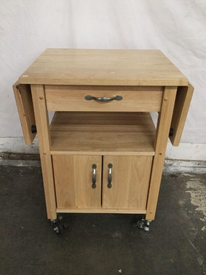 Drop leaf wood kitchen island w/ drawer and cabinet