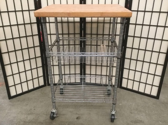 Rolling metal kitchen cart w/ cutting board top