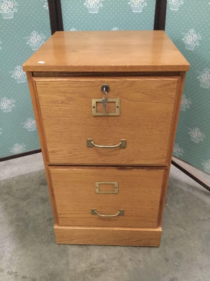 2-drawer wooden file cabinet w/ key.