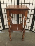 Vintage polished mahogany two tier skinny end table or plant stand