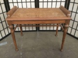 Small mid century cane/rush top end table or bench in fair cond