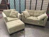 Jonathan Louis Inc. 3-piece living room set green loveseat chair and ottoman in fair cond