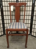 Antique tiger oak dining chair with upholstered seat - upholstery as is chair in good cond