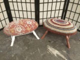 Pair of vintage stools or foot rests with colorfully upholstered tops