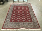 Vintage Persian style geometric area rug with diamond design and fringe - 94x63