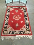 Vintage Asian Trans-Oceanic Collection handmade wool rug w/ floral designs - some wear