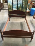 Vintage wood queen size bed frame, shows wear, see pics, approx 81x59x39 inches