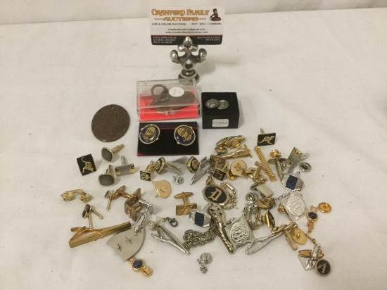 large collection of vintage & modern tie bars, pins & cuff links, & more!
