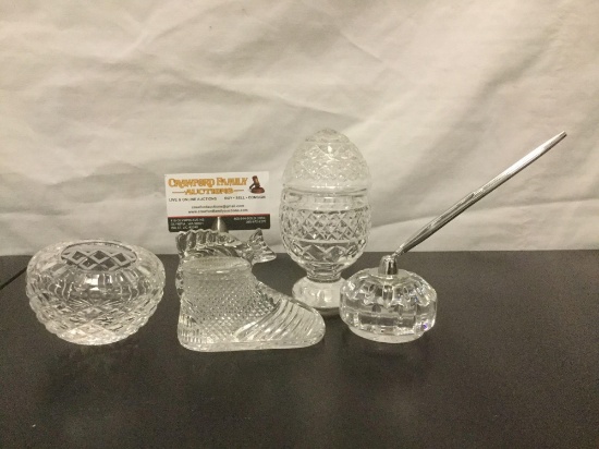 Five piece decorative crystal desk set