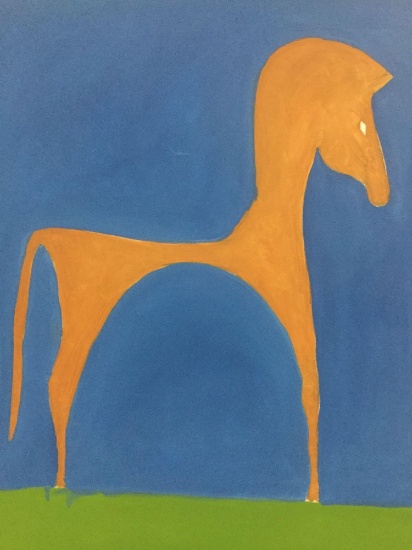 Folk art trojan horse painting on canvas