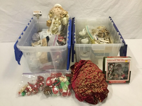 2 bins loaded with holiday decorations - see pics